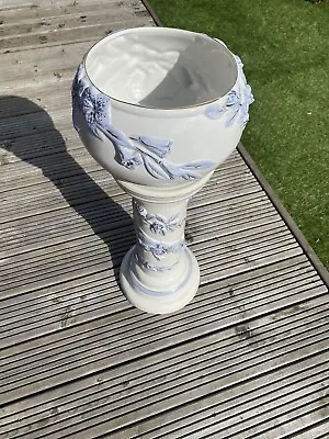 Vintage Jardiniere Planter And Stand Blue And White  • £24.99