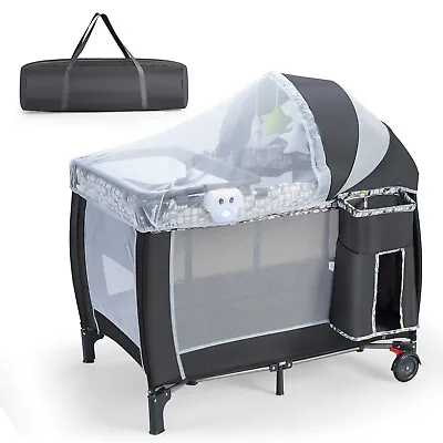 3-in-1 Folding Baby Bassinet Nursery Center Portable Travel Cot Changing Station • £79.95