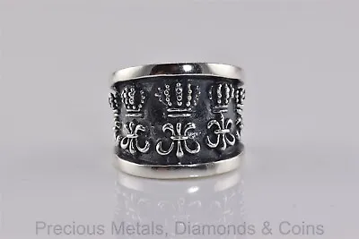 Sterling Silver 18mm Crowns Fleur-de-lis Biker Gothic Ring 17g 925 Sz: 9 • $54.50