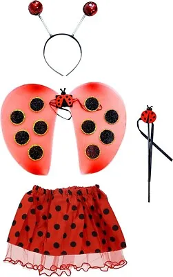 Child's 4 Piece Red Ladybird Ladybug Insect Set Wings Tutu Wand & Headband • £15.99