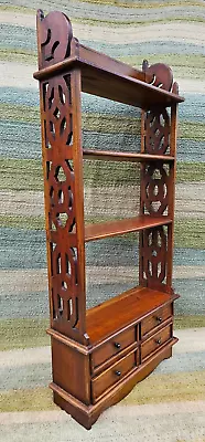 Antique Chippendale Style Wall Shelf In Mahogany With 4 Drawers And Shelves • $224.98