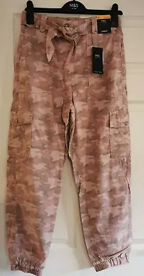 £14.99 • Buy M&S CARGO High Waisted Tencel Rich  CAMO Tapered Trousers With Belt _ Various