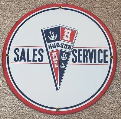 Vintage Hudson Sales & Service Round Porcelain Coated Metal Sign 11.75 Inch • $60