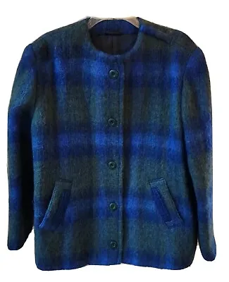 Handwoven Donegal Design Jacket Coat Dublin Ireland XL Blue Green Mohair Lined • $161