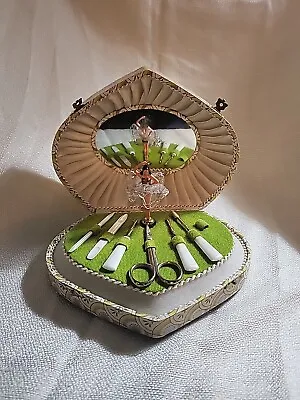 Vtg Music Box Manicure Set Green With Ballerina Western Germany  Lador 50s • $85