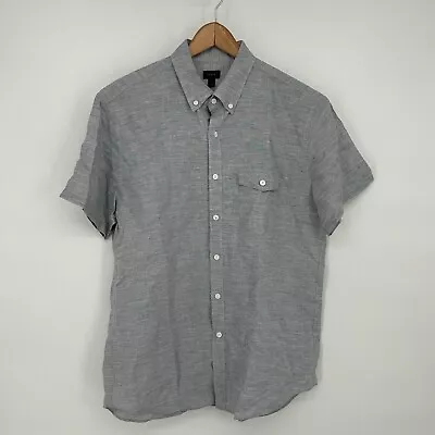 J Crew Shirt Mens Large Blue Irish Linen Baird McNutt Button Down Short Sleeve • $17.55