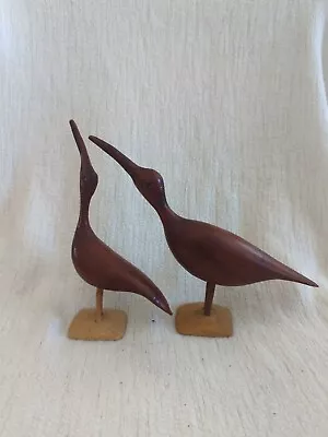 Vintage Hand Carved Wooden Bird Crane Folk Art Mid Century Set Of Two Birds • $59
