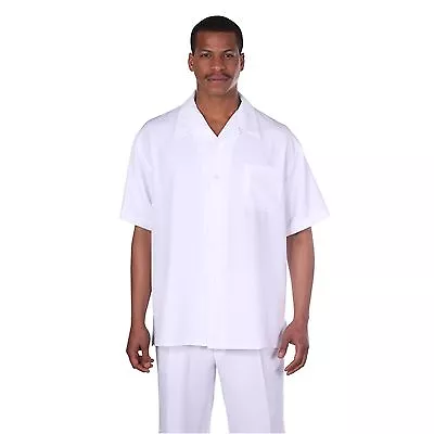 Men's 2pc Walking Suit Short Sleeve Casual Shirt & Pants Set  Solid  M-2954  • $46.89