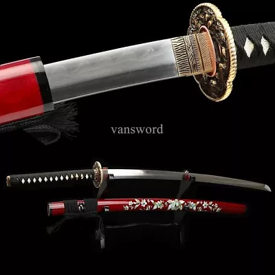 Japanese Katana Damascus Steel Clay Tempered Samurai Sword Battle Ready Sharp. • $547.80