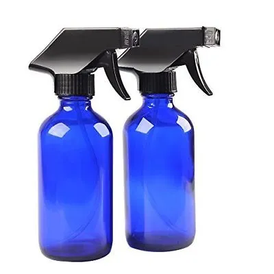 8oz Large Cobalt Blue Boston Glass Bottles With Black Trigger Sprayer (2-PACK) • $11.99