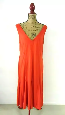 Anthropologie MAEVE V-Neck Sleeveless Dress Orange Mid Length Casual Trumpet Hem • $18.25