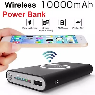 $28.79 • Buy 10000mAh Power Bank Wireless Charger USB Fast Charger Portable Battery Case