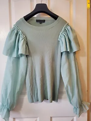 Eloquii Puff Sleeve Ruffle Ribbed Blouse Green Sz 14/16  • $15