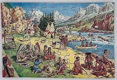 Vintage Toy Wood Jigsaw Puzzle “The Indian Camp” England 1920’s • $31