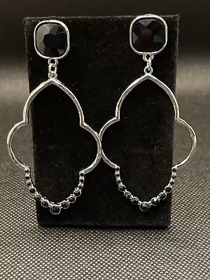 Moroccan Silvertone Black Crystal Earrings New • $7