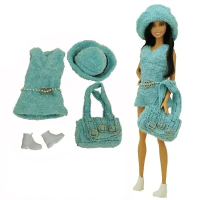 Blue Fashion Doll Outfits For 11.5  Clothes Set Coat Shoes Hat Bag Kids Toys 1/6 • £5.78