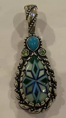 Sterling Silver Carolyn Pollack Inlaid Turquoise Malachite Pendant 2.5” • $84.95