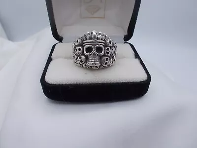 Men's Skull Ring Chunky Sterling Silver Skull Ring Band With Multiple Skulls • $109
