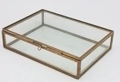 Vintage Glass Keepsake Box Rectangle Jewelry Display Organizer Box Vanity Lid • $29.99