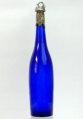 £99 • Buy Blue Glass Bottle With Silver Sheffield Collar 1842 Antique Victorian 