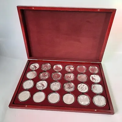 Wooden Coin Tray Cabinet Case Gold Silver Collection Box 24 Slots Diameter 46mm • £99.95