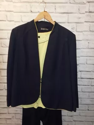 Ladies JACQUES VERT Navy Blue/Lime Green 100% Polyester Suit UK22 CG D36 • £7.99