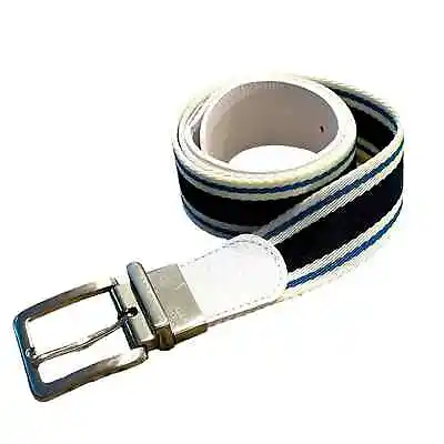 J. Lindeberg Fulton Canvas Blue White Stripe Golf Belt Silver Buckle • $29.95