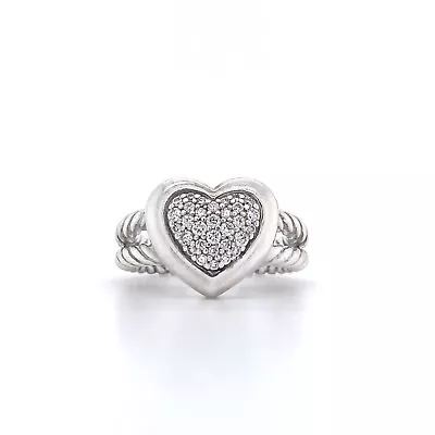 David Yurman Sterling Silver Diamond Pave Heart Cable Ring • $750