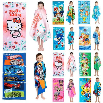 Kids Boys Girls Cartoon Large Hooded Bath Beach Swimming Towel Poncho Bathrobe . • £12.86