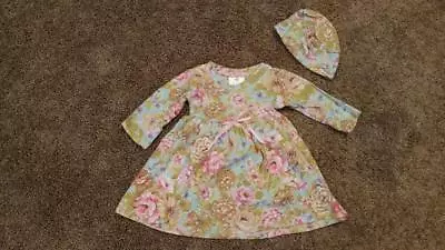 Mad Sky Blue Floral Roses Dress Hat Set 12-18 Months • $17.99