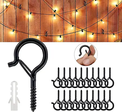 50 Pack Q Hanger Hooks Screw Hooks For Outdoor String Lights With Safety Buckle • £11.60