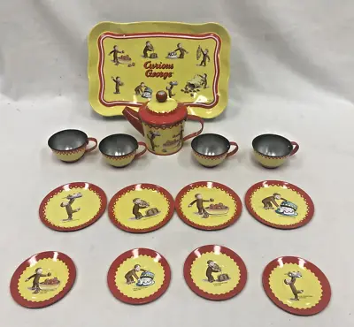Vintage Schylling  15 Piece Curious George Tin Tea Set Rare Complete • $21.99