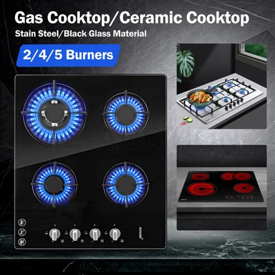 $249.95 • Buy Maxkon Gas Cooktop 90cm 60cm Glass Steel Stove Gas Hob Cooker 4/5 Burner NG LPG
