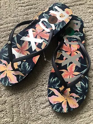 ROXY SANDALS Size 8 Tropical Instep With Navy Straps Flip Flops NEW • $22