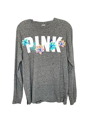 Victoria’s Secret PINK Long Sleeved Gray  T-shirt Floral Hibiscus Size Medium • $18