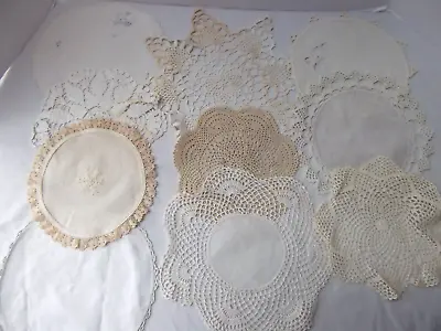 Vtg Lot 10 Crochet Doily Madeira Cut Drawn Work Embroid Linen Cotton 12in 9in • $29.99