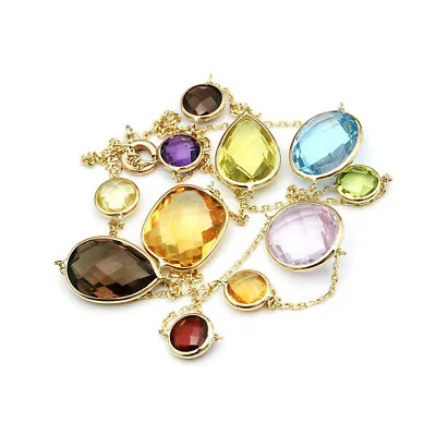 14K Yellow Gold Multi-Shaped And Multi-Colored Gemstone Necklace 24 Inches • $755.99