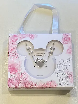 New Disney Parks Minnie Mouse Head Silver Plated Bracelet Bnib • £18.95