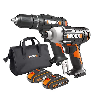 WORX WX902 18V Cordless Impact Driver & Hammer Drill X2 2.0Ah Battery Carry Case • £159.99