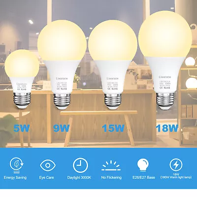 E26 LED Light Bulbs 5W/9W/15W/18W 3000K Daylight Energy Saving E27 Warm Light US • $18.95