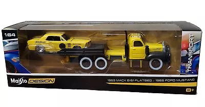 1953 Mack B 61 Flatbed Tow Truck & 1965 Ford Mustang Car Maisto Design 1:64 • $17.97
