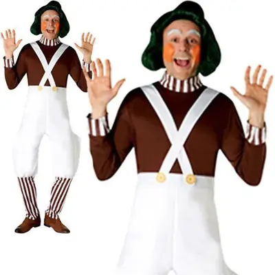 Mens Oopma Loompa Costume Adults Chocolate Factory Fancy Dress Outfit • £32.99