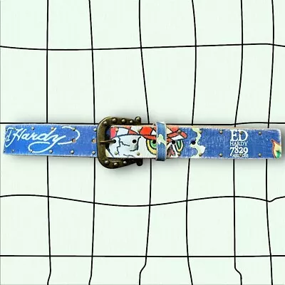 Vintage Y2K Ed Hardy Leather Belt Womens M Rare Flower Skull GUC • $29.99