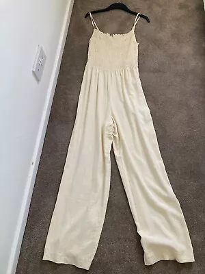 Size 12/14 Tall Beige Linen Blend H & M Strappy Jumpsuit • £6.95