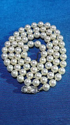 Vintage MIKIMOTO 24  Pearl Necklace~7-7.25mm Pearls~Sterling Clasp • $1500