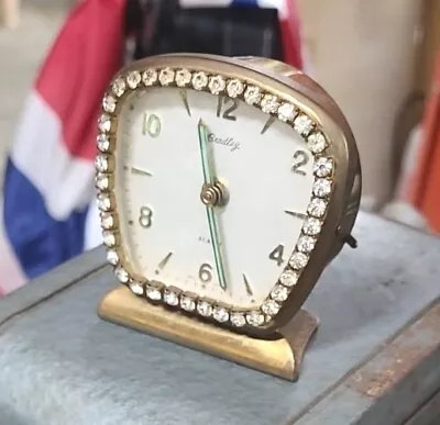 Vintage BRADLEY Brass & Rhinestone Jeweled Clock With Glowing Arms  West Germany • $30
