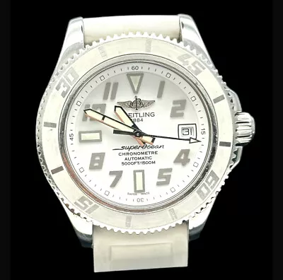 Breitling Super Ocean 42 White Dial Rubber Strap Watch A17364 Travel Box  • $1549.95