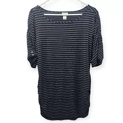 Motherhood Maternity Short Sleeve Blouse XL Black White Striped • $10.56