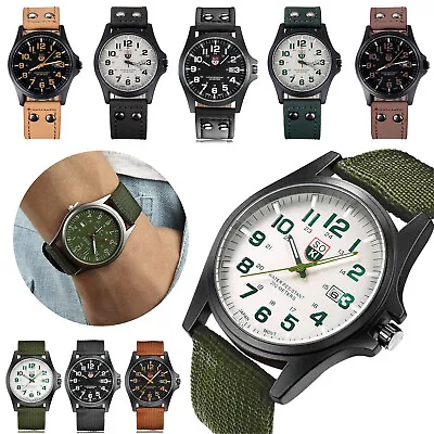 Mens Date Stainless Steel Military Sports Analog Quartz Army Wrist Watch 2024 US • $8.99