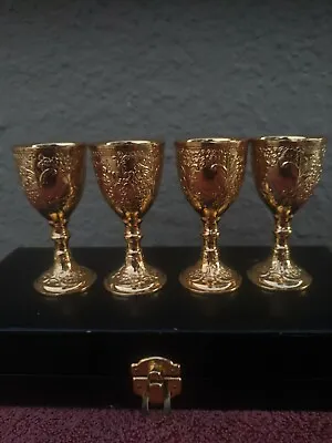 Vintage  Cordial Mini Goblets ~ Set Of 4 In Hard Case • £240.94